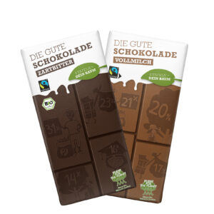 MIX Sonderpreis: 6x Die Gute Schokolade VOLLMILCH (14Tafeln)  + 6x Die Gute Schokolade ZARTBITTER Bio (13 Tafeln) für Wiederverkäufer